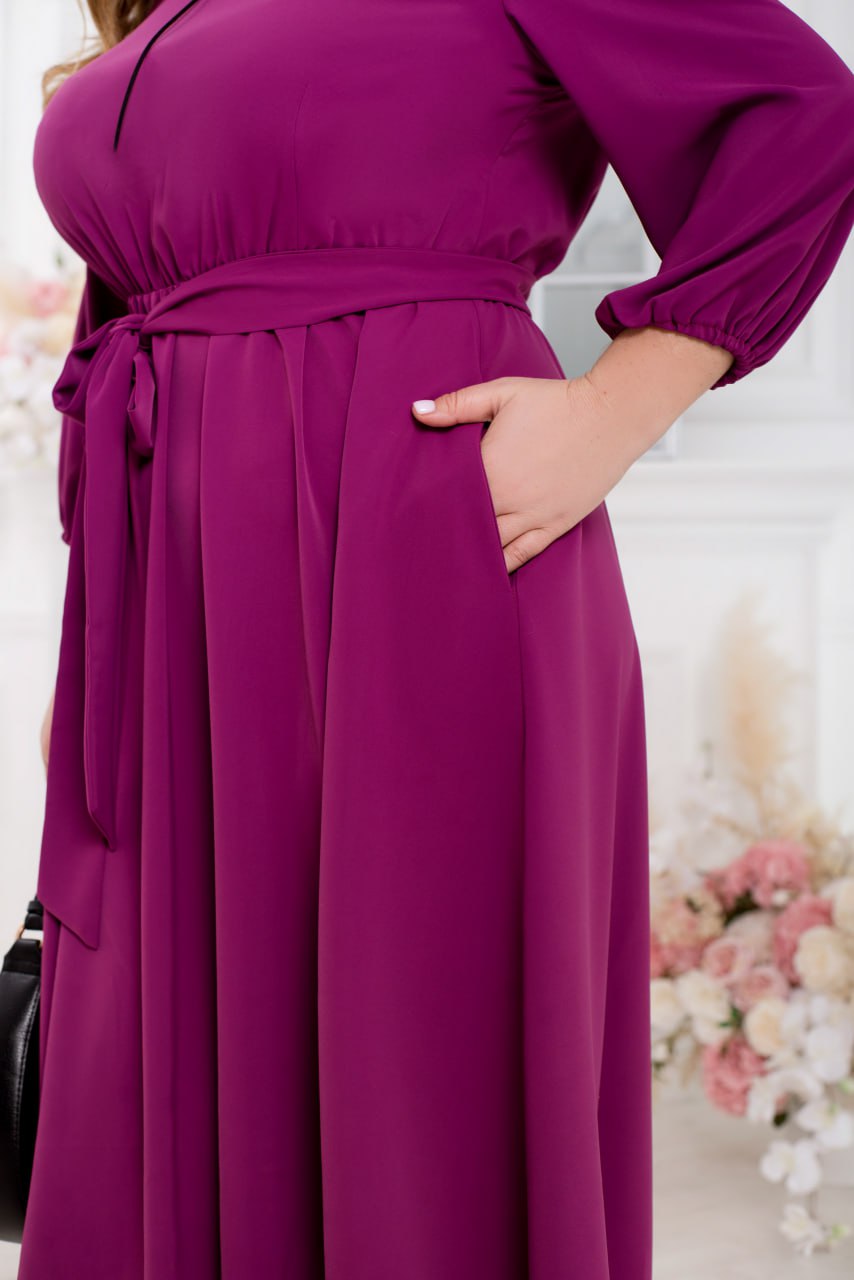 Sukienka midi typu shift z rękawem 3/4, elastycznym pasem, lekki garnitur w dużym rozmiarze