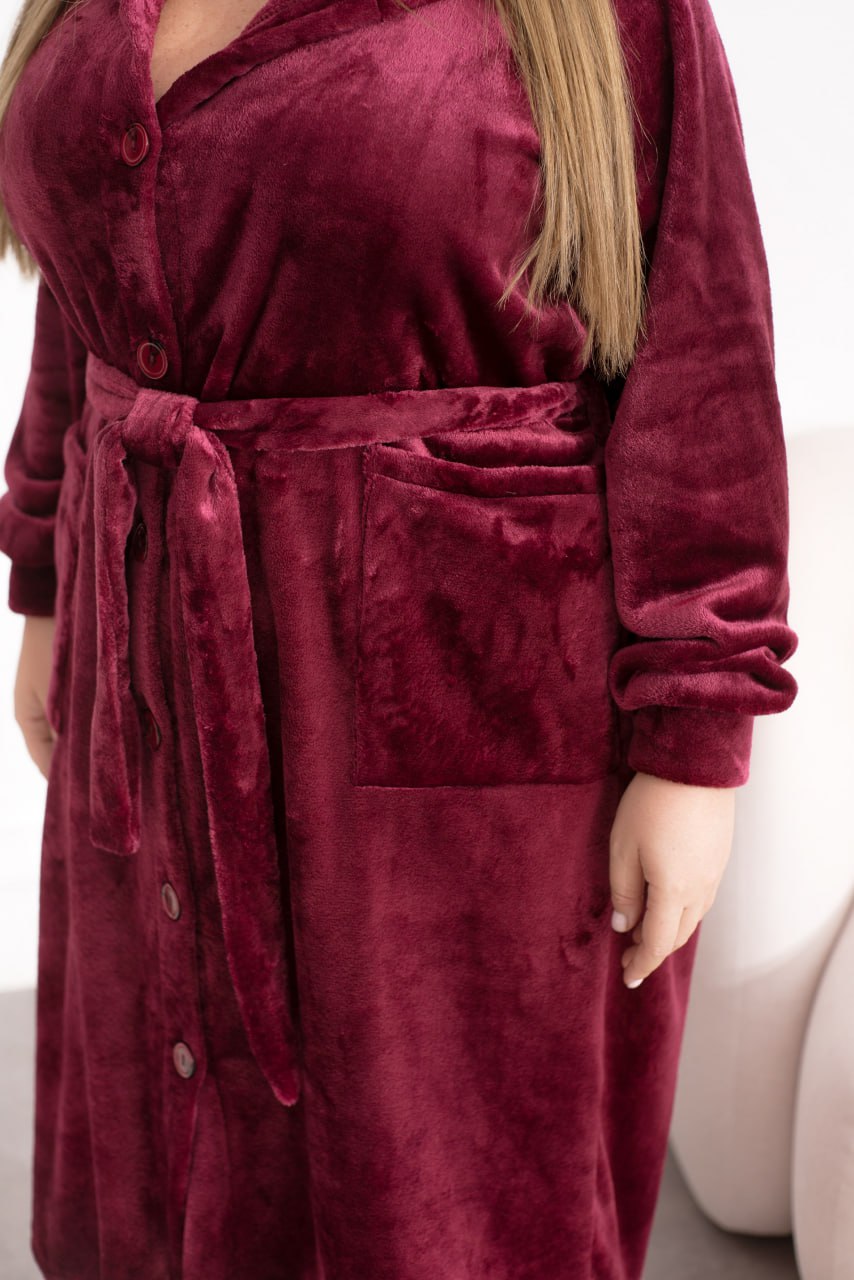 Szlafrok frotte z kapturem, zapinany na guziki, z kieszeniami, duży rozmiar