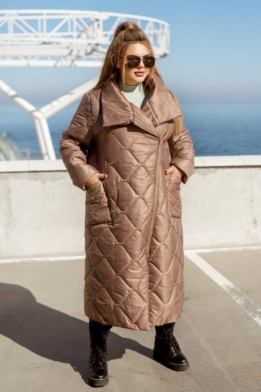 Women's Long Quilted Jacket with Silicone Insulation