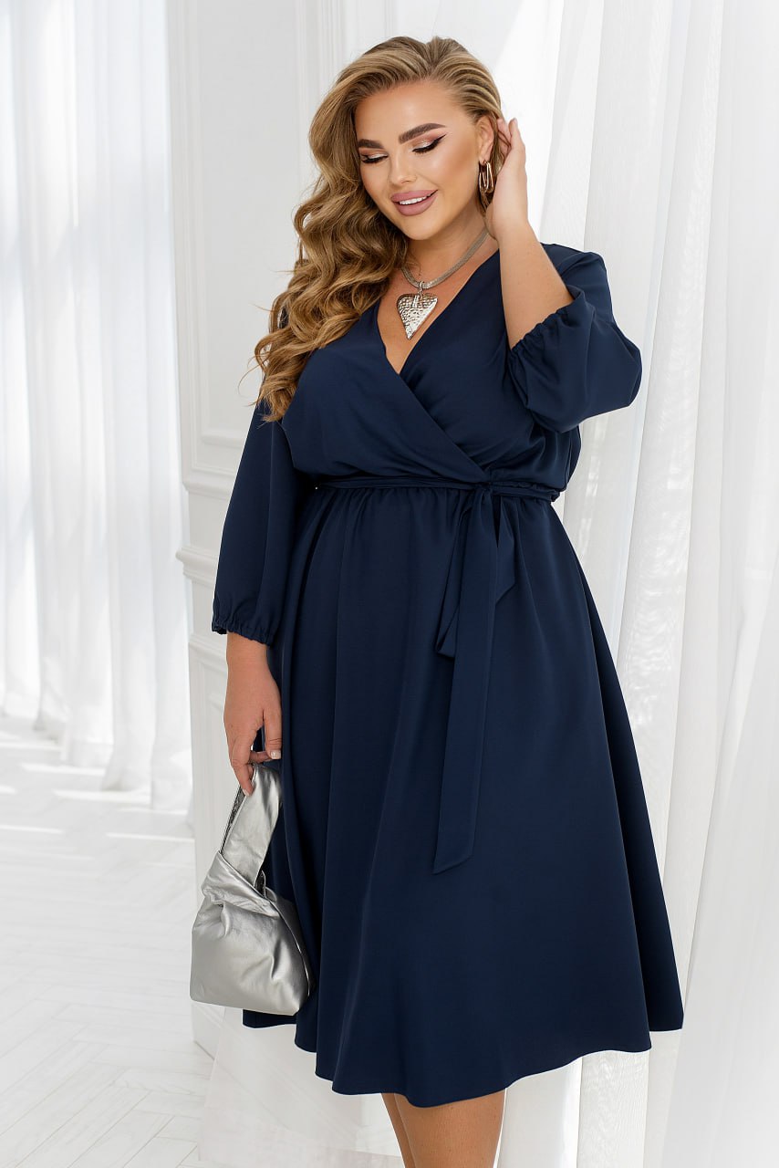 Dress Plus Size Wrap Bodice Elastic Waist Side Pockets Lightweight Suiting