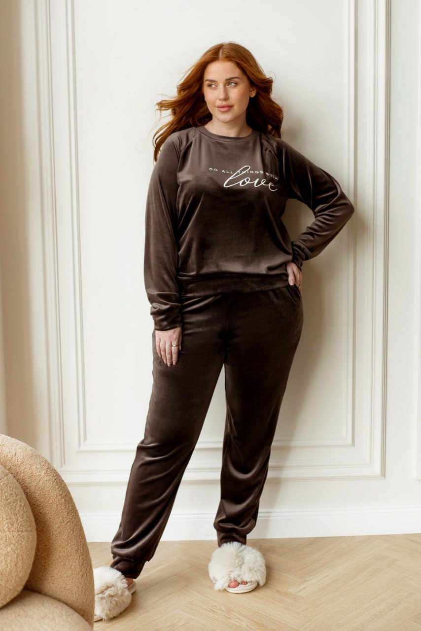 Zestaw Homewear Loose Fit z welurowej dzianiny, bluza i spodnie dresowe w dużym rozmiarze