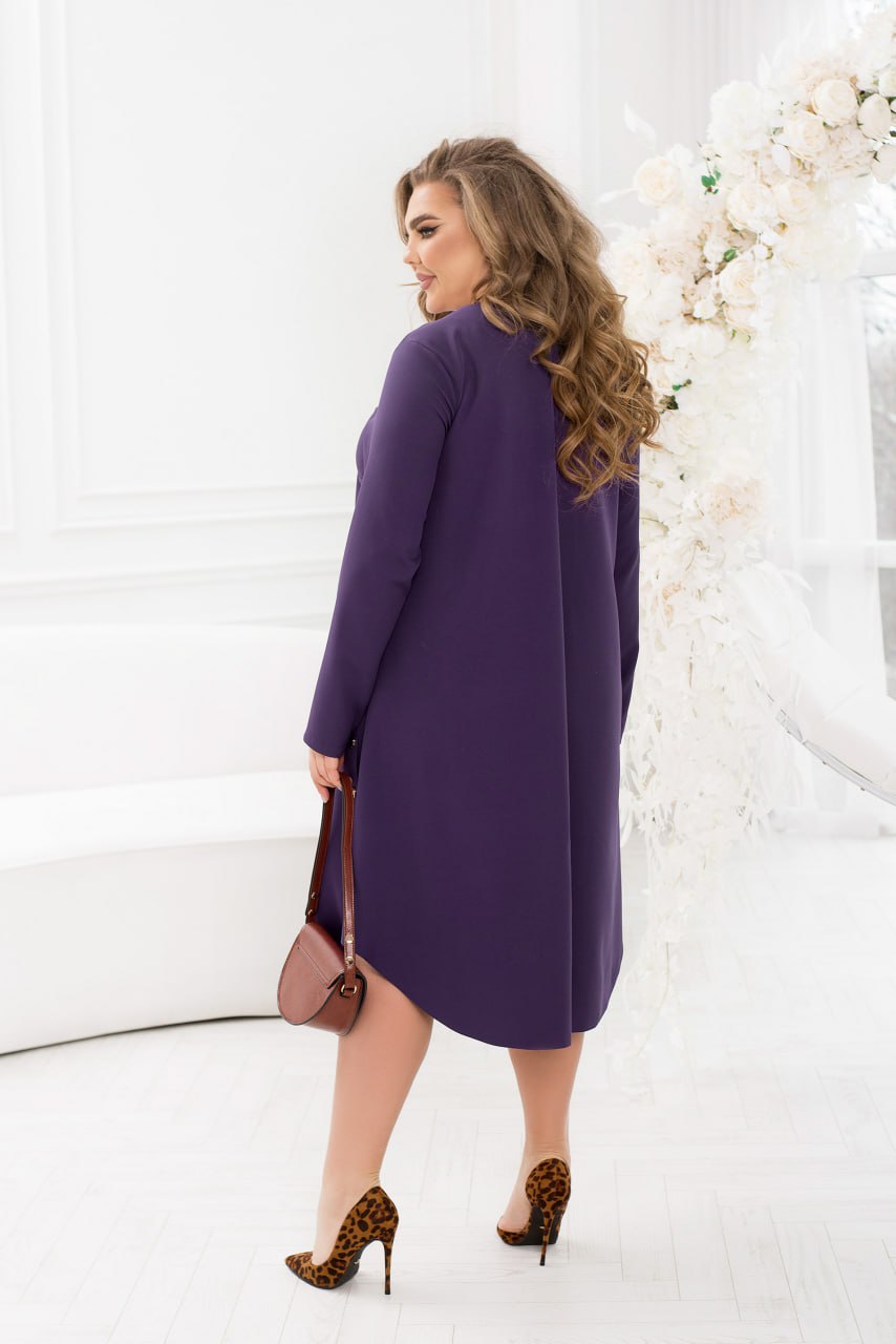 A-Line Dress Long Sleeve High-Low Hem Decorative Buttons Costume Fabric