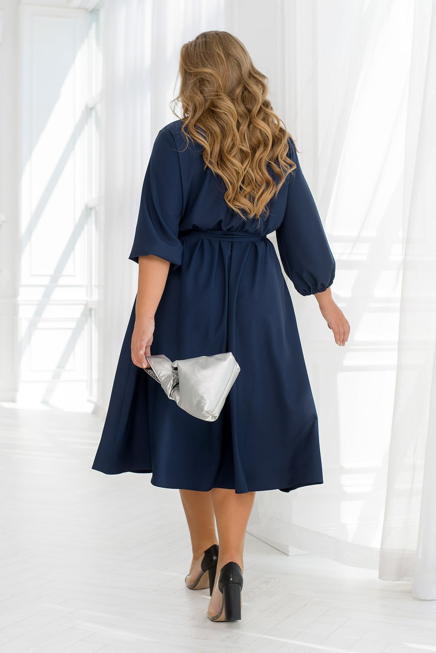 Dress Plus Size Wrap Bodice Elastic Waist Side Pockets Lightweight Suiting