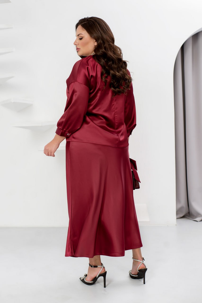 Women's Evening Blouse and Skirt Suit Dropped Shoulder Wide Silhouette Non-Stretch Silk Plus Size