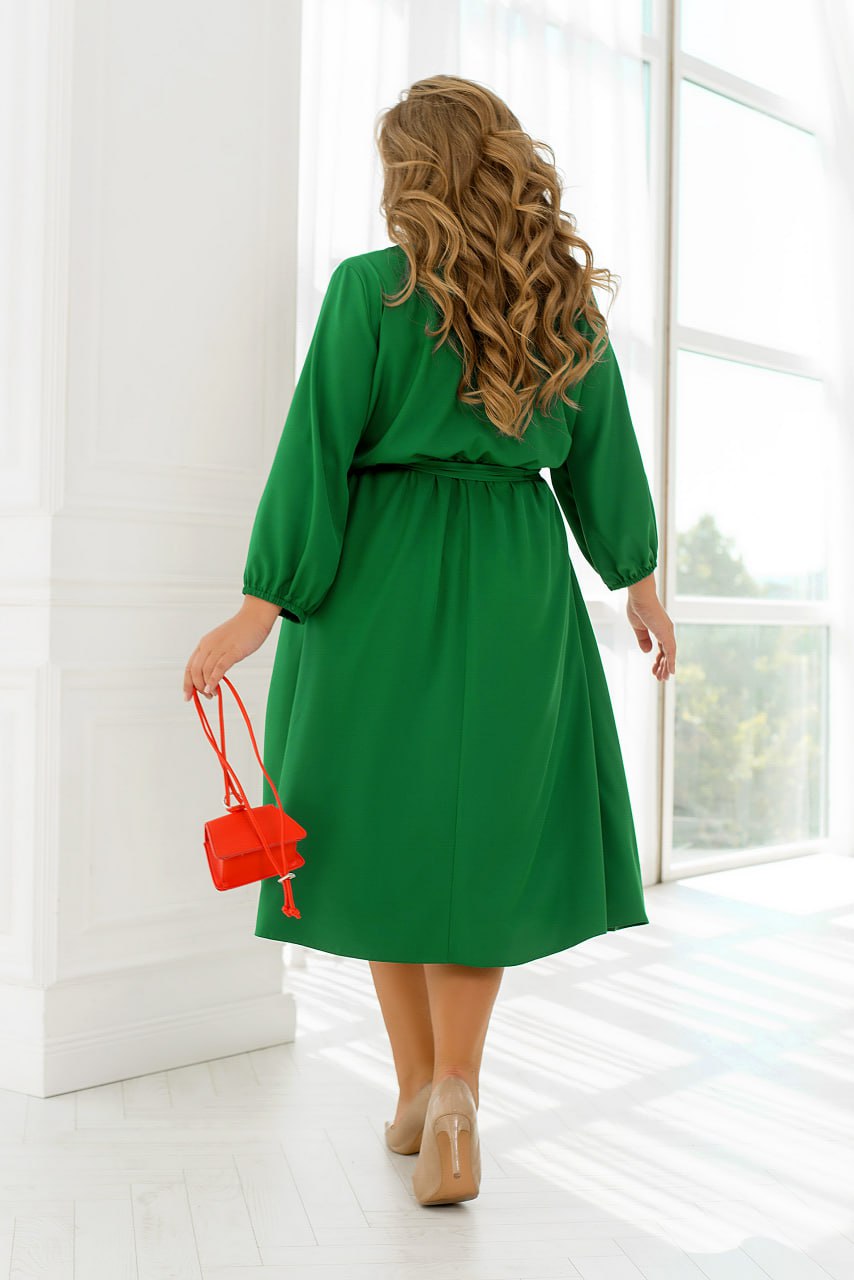 Dress Plus Size Wrap Bodice Elastic Waist Side Pockets Lightweight Suiting