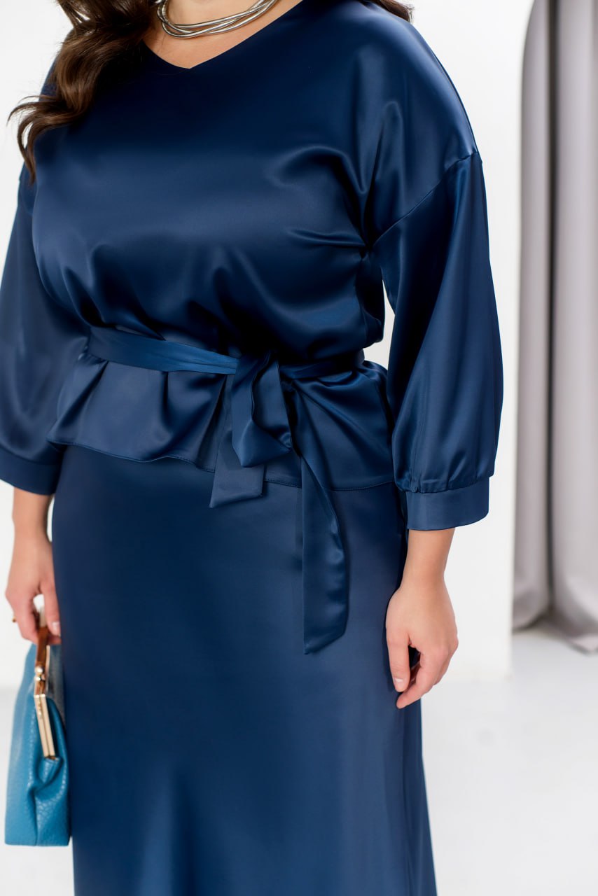 Women's Evening Blouse and Skirt Suit Dropped Shoulder Wide Silhouette Non-Stretch Silk Plus Size