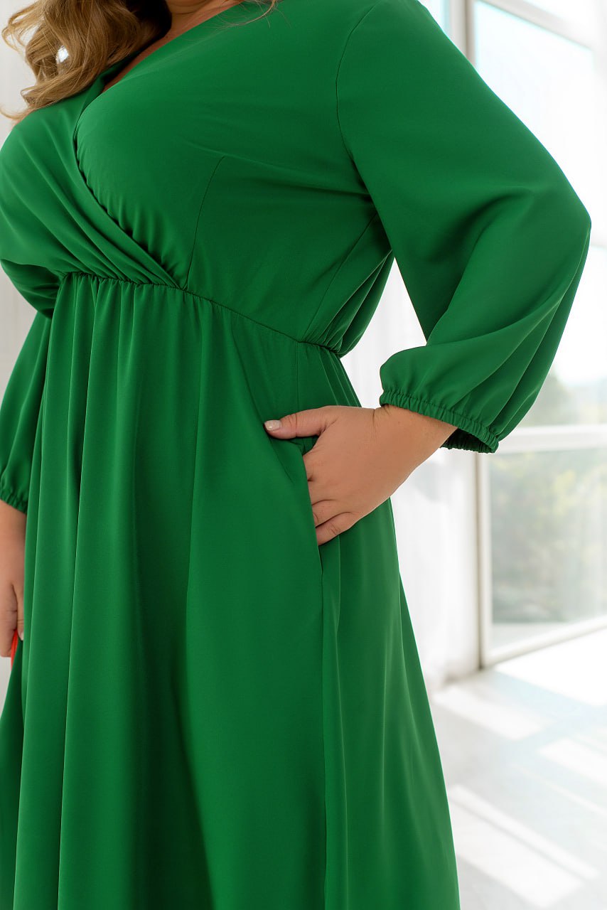 Dress Plus Size Wrap Bodice Elastic Waist Side Pockets Lightweight Suiting