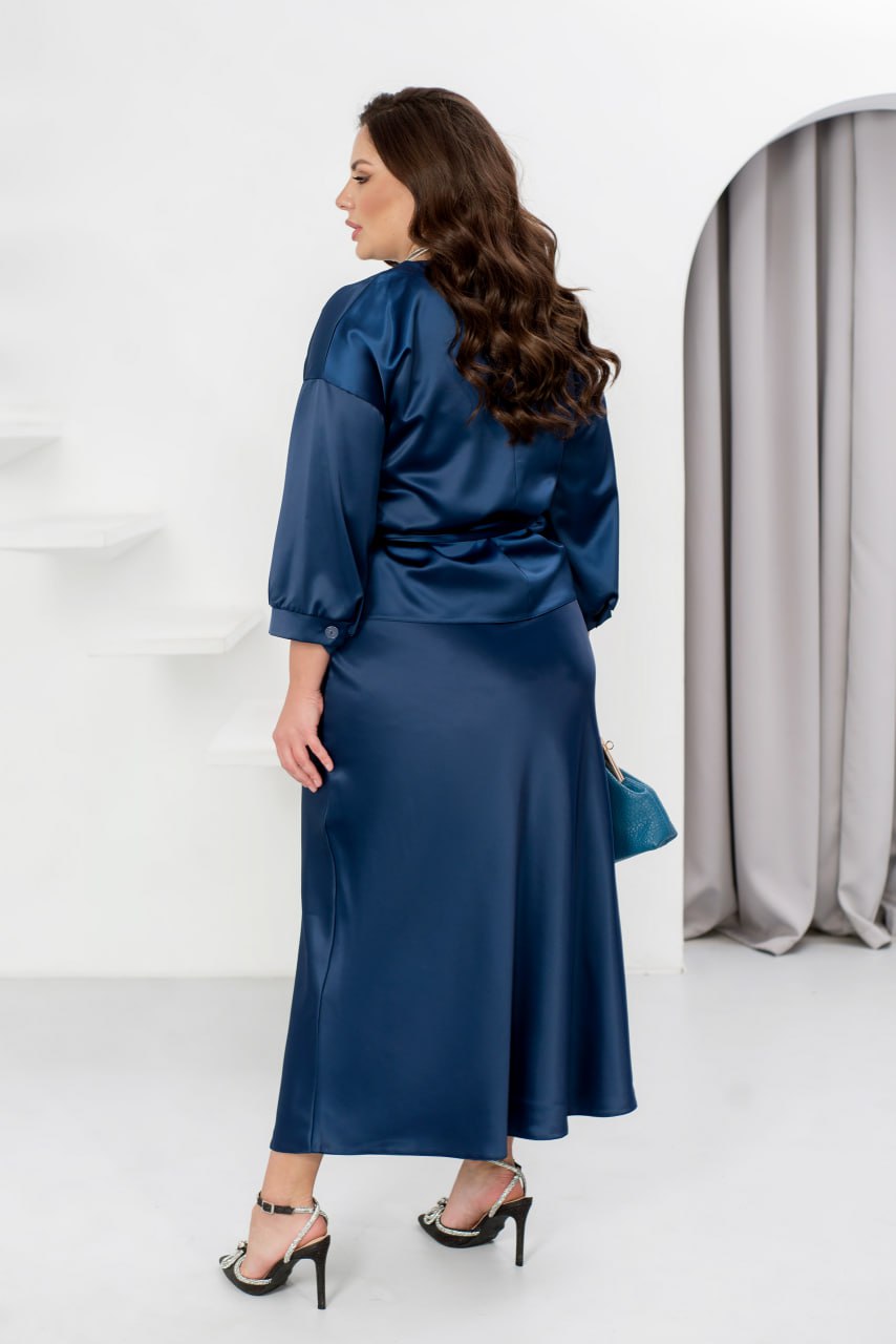 Women's Evening Blouse and Skirt Suit Dropped Shoulder Wide Silhouette Non-Stretch Silk Plus Size