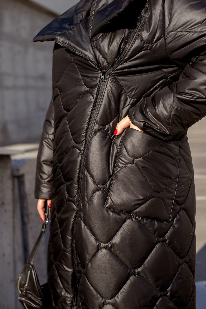Women's Long Quilted Jacket with Silicone Insulation
