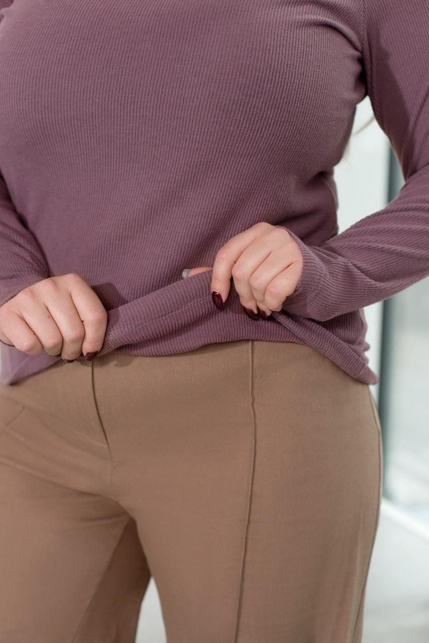 Brushed Angora Rib Turtleneck Sweater with Long Sleeves and Slim Fit