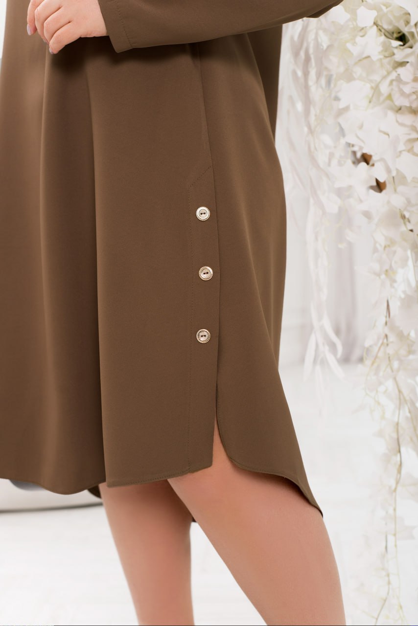 A-Line Dress Long Sleeve High-Low Hem Decorative Buttons Costume Fabric