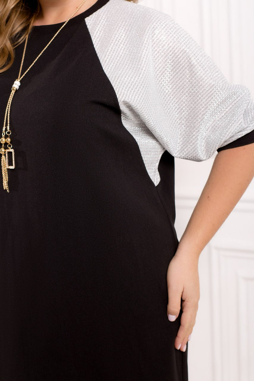 Sukienka imprezowa z długim rękawem i wzorem w kształcie skrzydeł nietoperza, krepą, brokatem i lureksem, w dużym rozmiarze