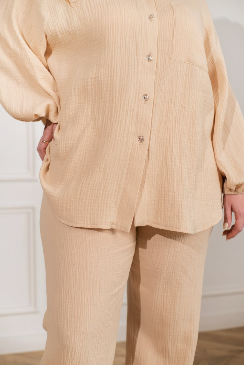 Komplet piżamowy z klasycznym krojem, muślinową bawełną, koszulą i spodniami w dużym rozmiarze