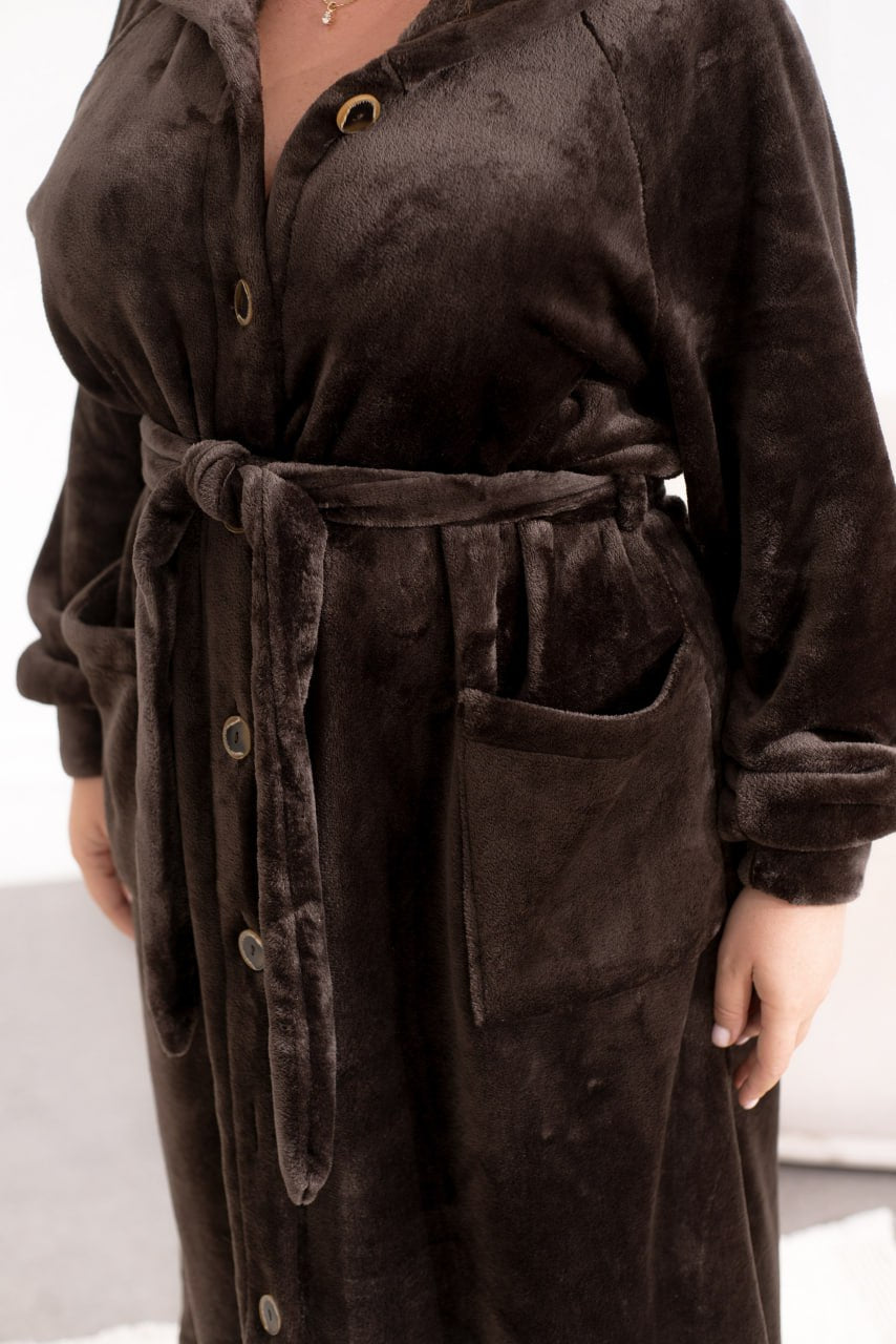 Szlafrok frotte z kapturem, zapinany na guziki, z kieszeniami, duży rozmiar