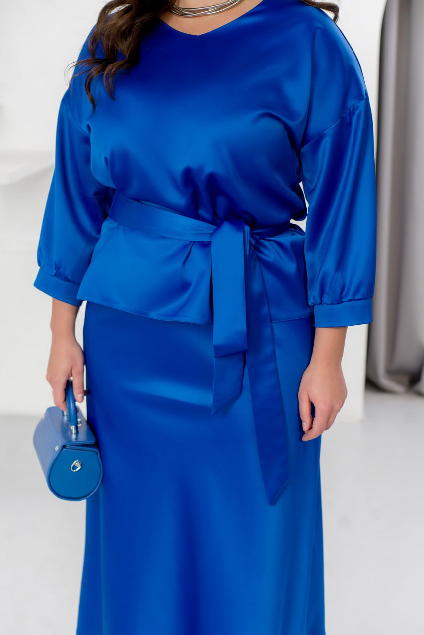 Women's Evening Blouse and Skirt Suit Dropped Shoulder Wide Silhouette Non-Stretch Silk Plus Size