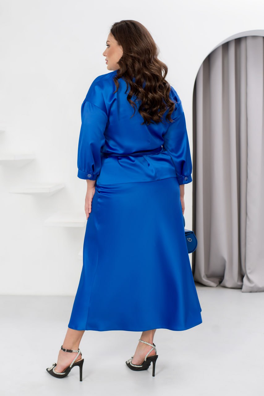Women's Evening Blouse and Skirt Suit Dropped Shoulder Wide Silhouette Non-Stretch Silk Plus Size