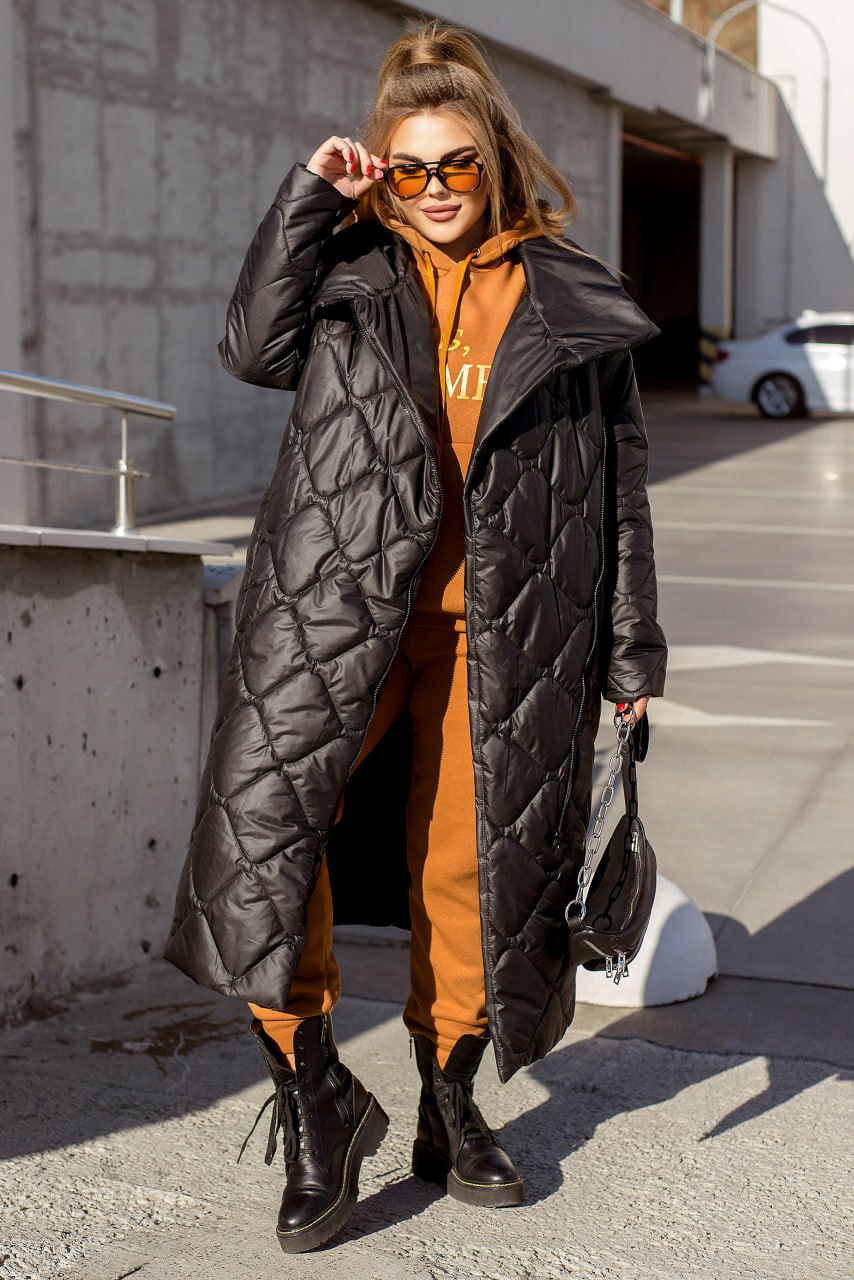 Women's Long Quilted Jacket with Silicone Insulation