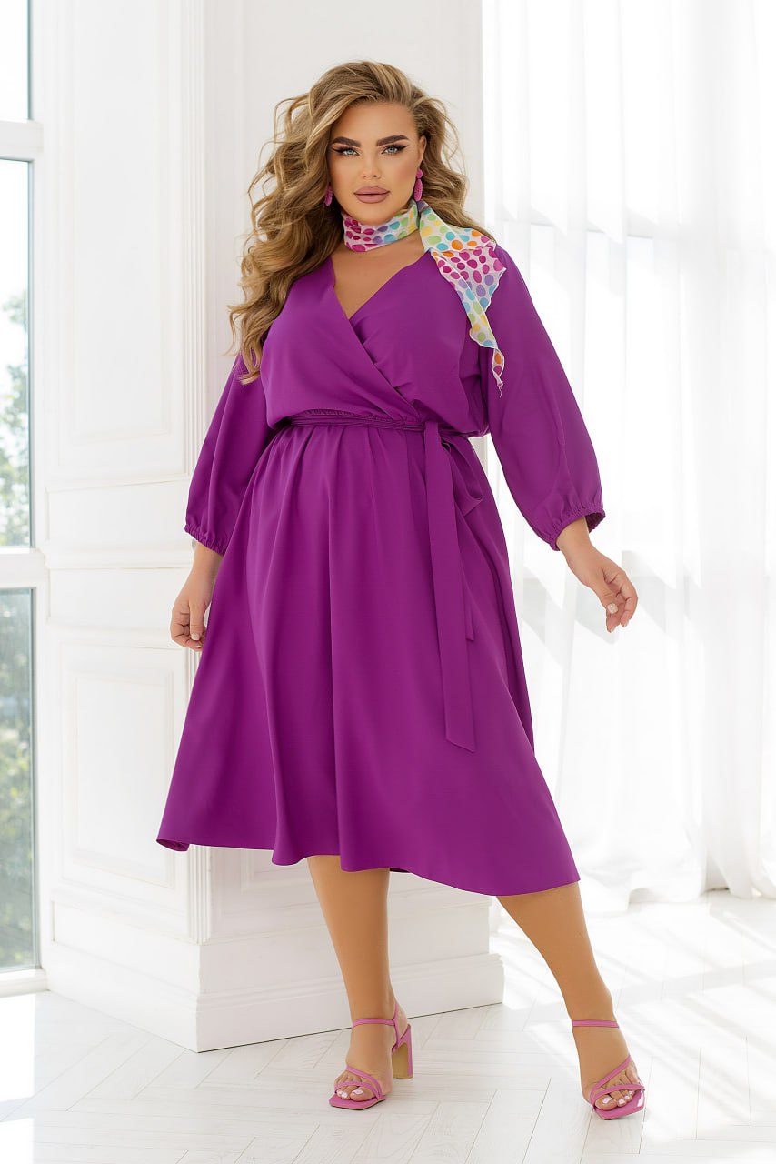 Dress Plus Size Wrap Bodice Elastic Waist Side Pockets Lightweight Suiting