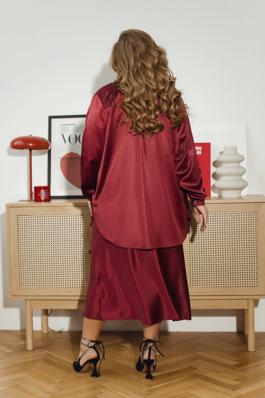 Silk Oversized Shirt Button Down Collar Long Sleeve Plus Size