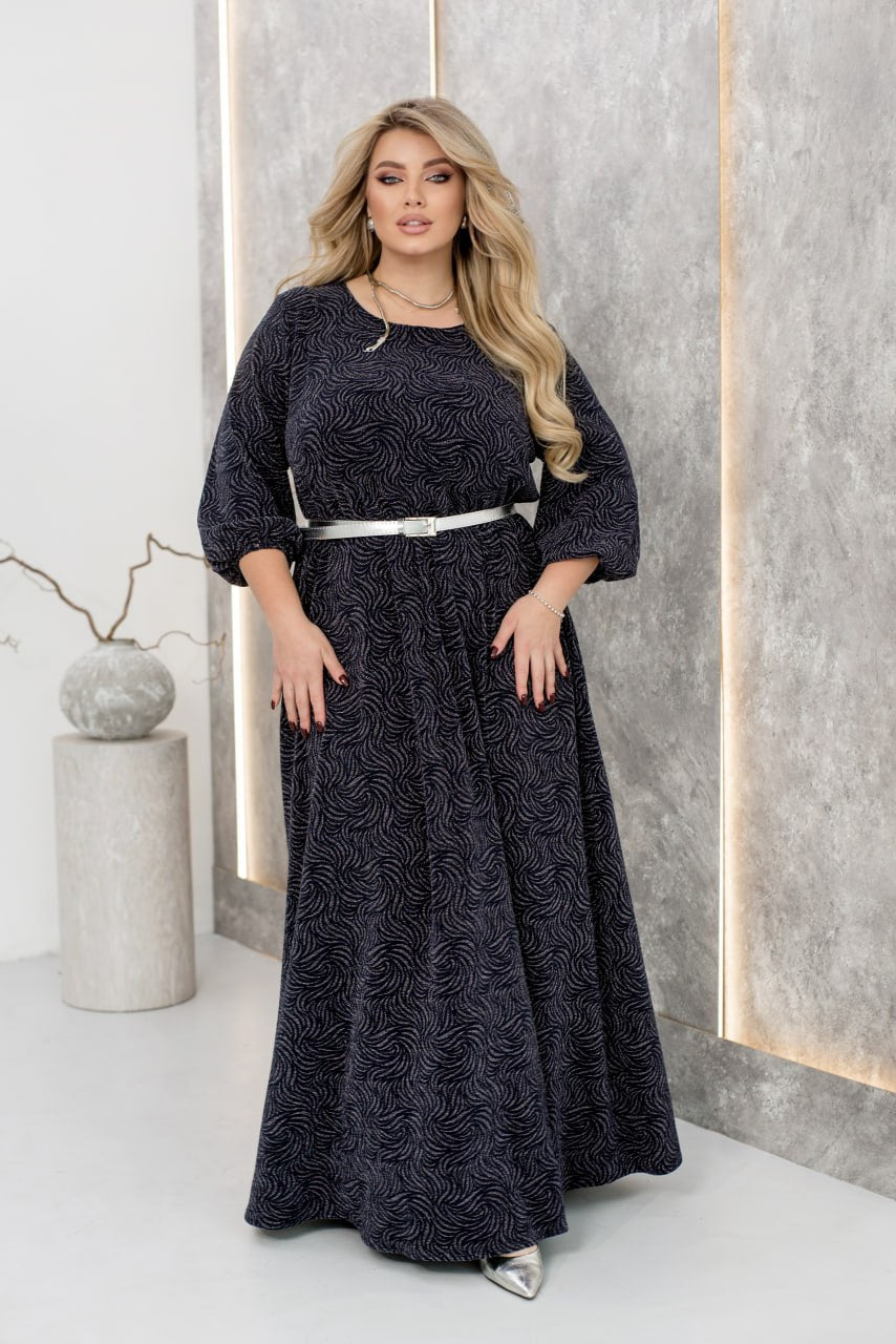 Evening Maxi Dress Belted Glitter Crepe Pleated Hem Plus Size