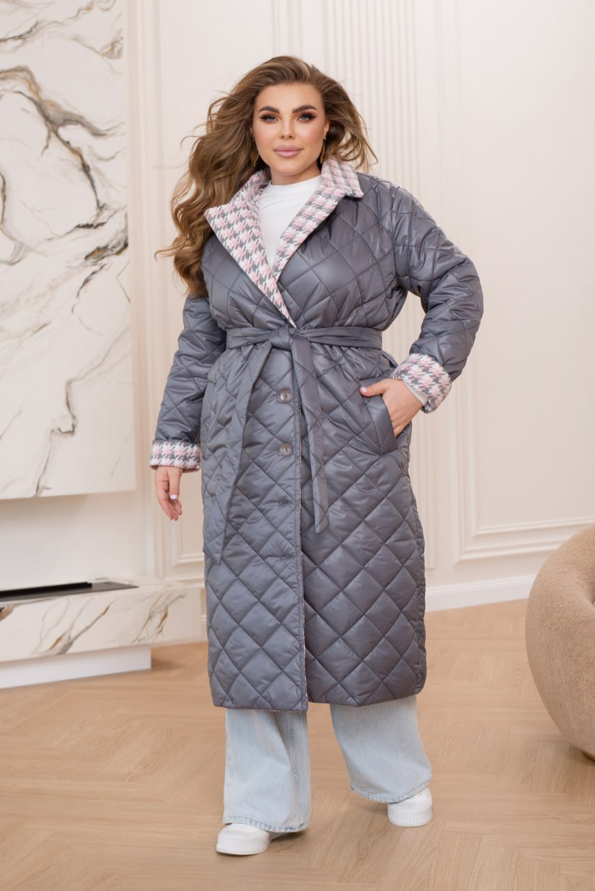 Jackets Casual Straight Cut Plashchivka Synthepon-Silicon Tweed Trim Belted Plus Size