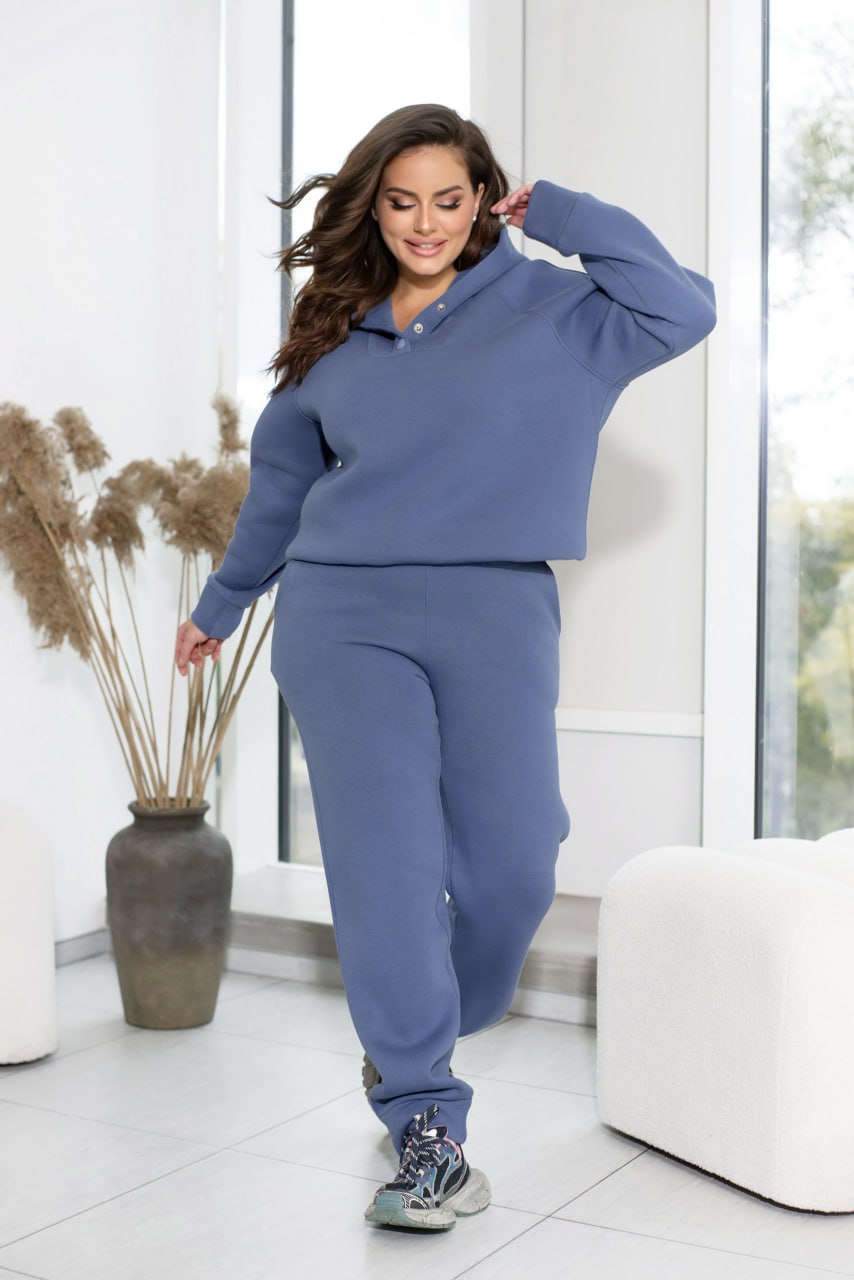 Suits Casual Straight Three‑Thread Fleece Hooded Plus Size