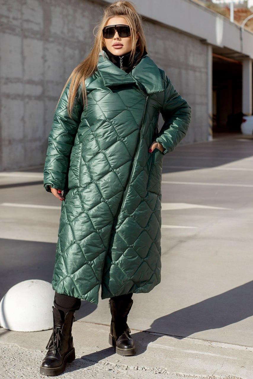 Women's Long Quilted Jacket with Silicone Insulation