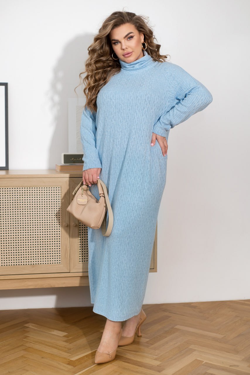 Maxi Dress Turtleneck Long Sleeve Textured Knit Straight Fit
