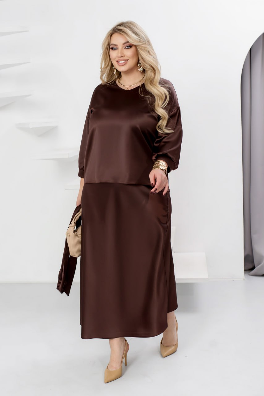 Women's Evening Blouse and Skirt Suit Dropped Shoulder Wide Silhouette Non-Stretch Silk Plus Size