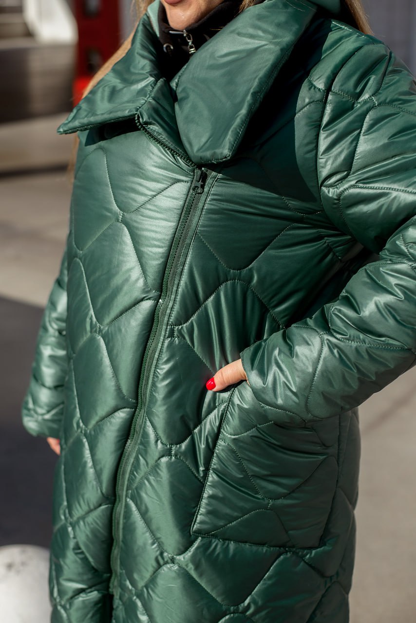 Women's Long Quilted Jacket with Silicone Insulation