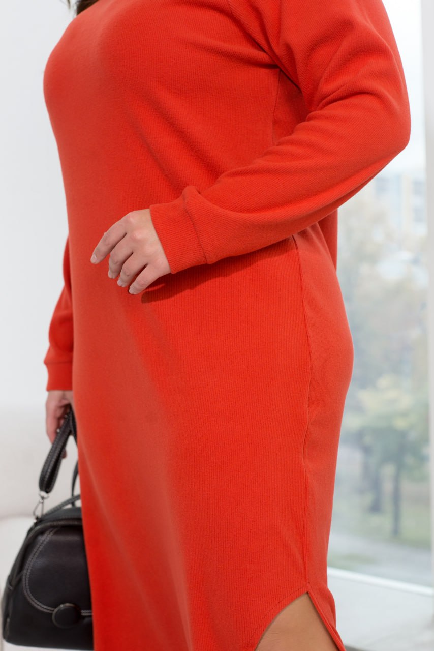 Brushed Angora Rib Midi Dress with Side Slit, Asymmetrical Hem and Included Belt