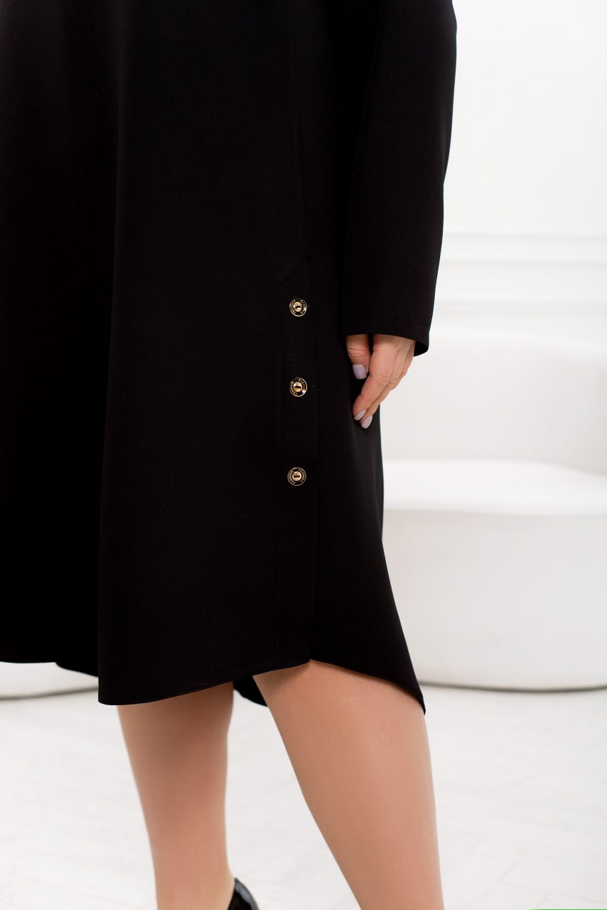 A-Line Dress Long Sleeve High-Low Hem Decorative Buttons Costume Fabric