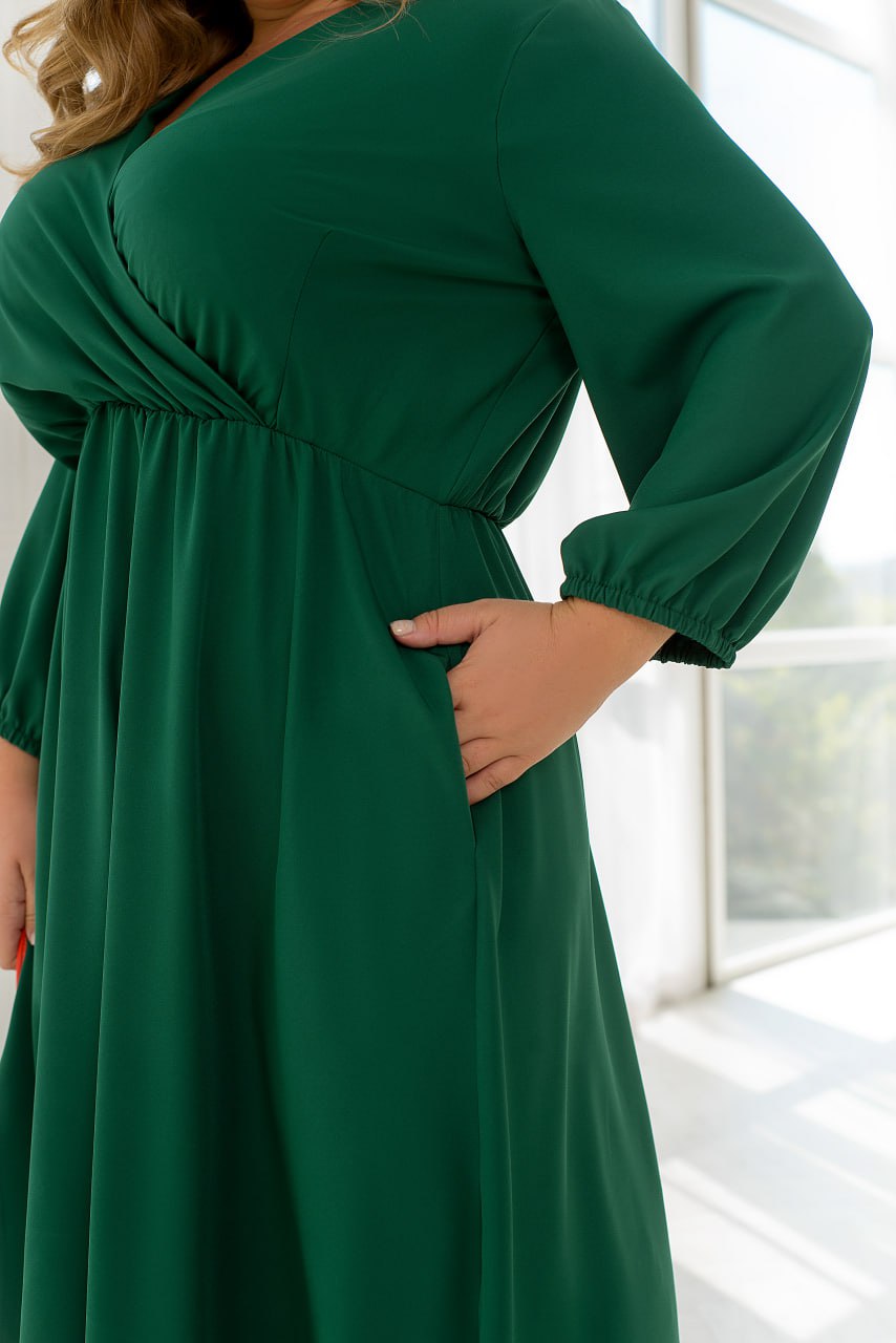 Dress Plus Size Wrap Bodice Elastic Waist Side Pockets Lightweight Suiting