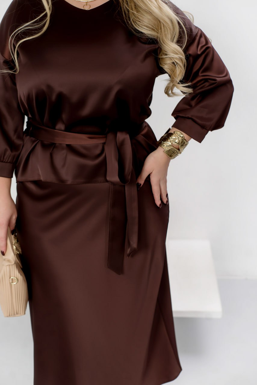 Women's Evening Blouse and Skirt Suit Dropped Shoulder Wide Silhouette Non-Stretch Silk Plus Size