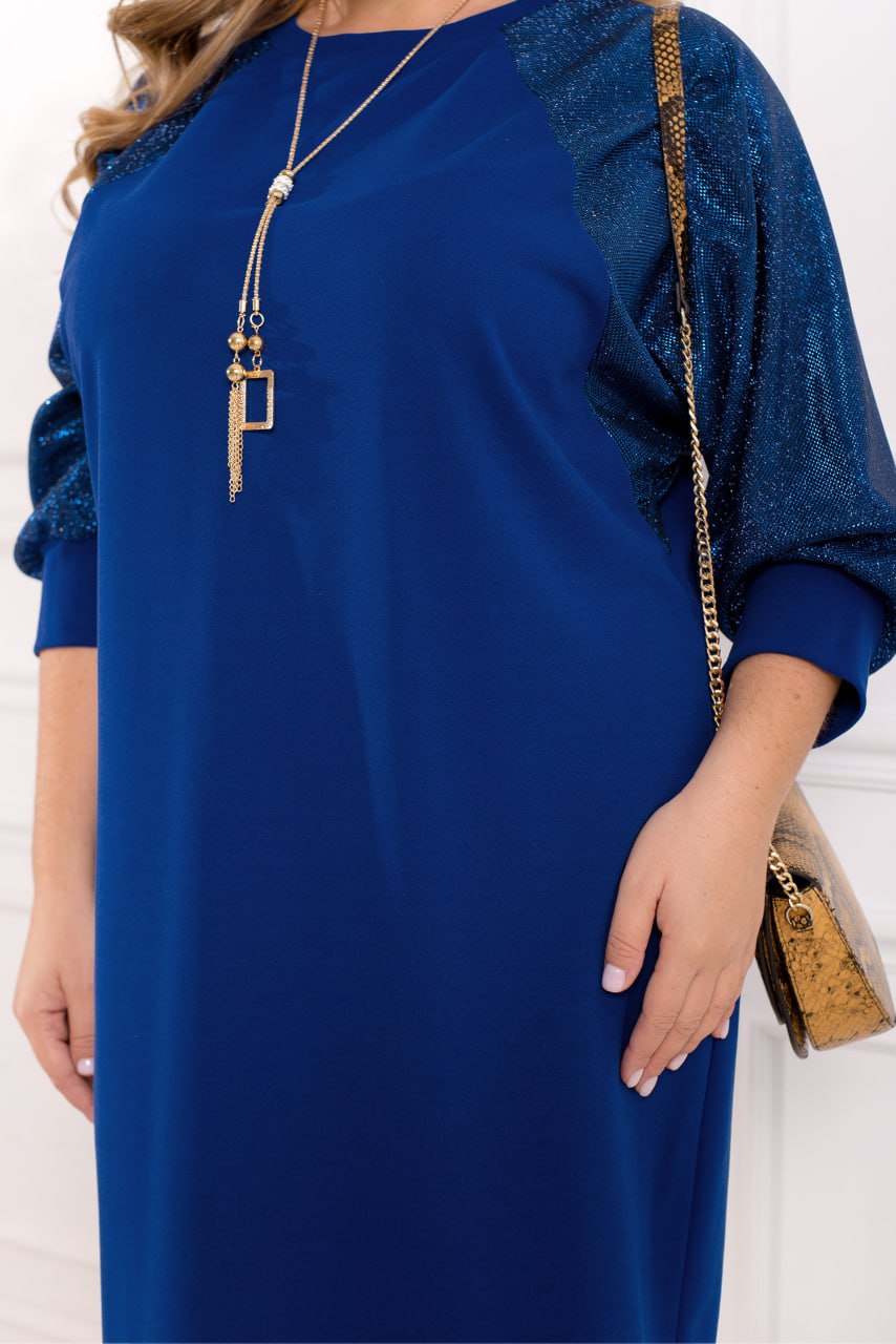 Вечірня сукня з довгим рукавом, силуетом "летюча миша", блискітками та люрексом, великих розмірів