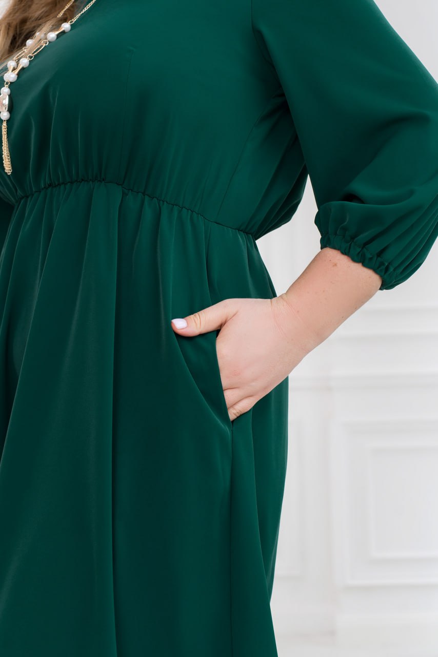 Sukienka midi typu shift z rękawem 3/4, elastycznym pasem, lekki garnitur w dużym rozmiarze