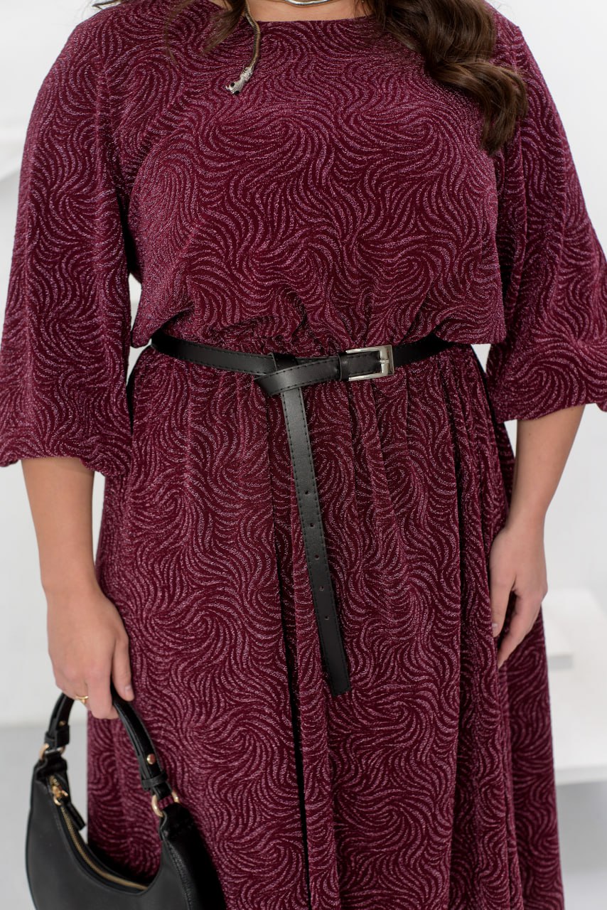 Midi Dress Glitter Crepe Belted Pleated Hem Plus Size