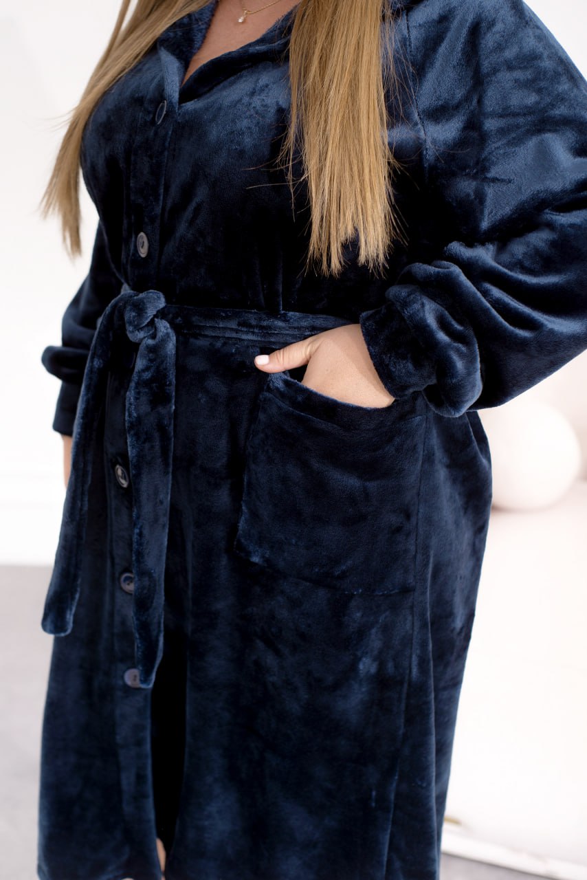 Szlafrok frotte z kapturem, zapinany na guziki, z kieszeniami, duży rozmiar