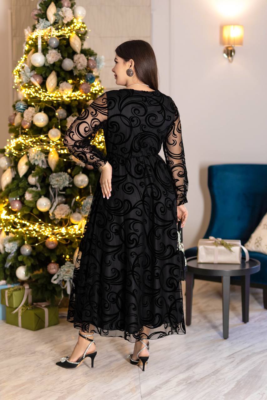 Evening Maxi A-Line Flock Mesh Jersey Lining Plus Size