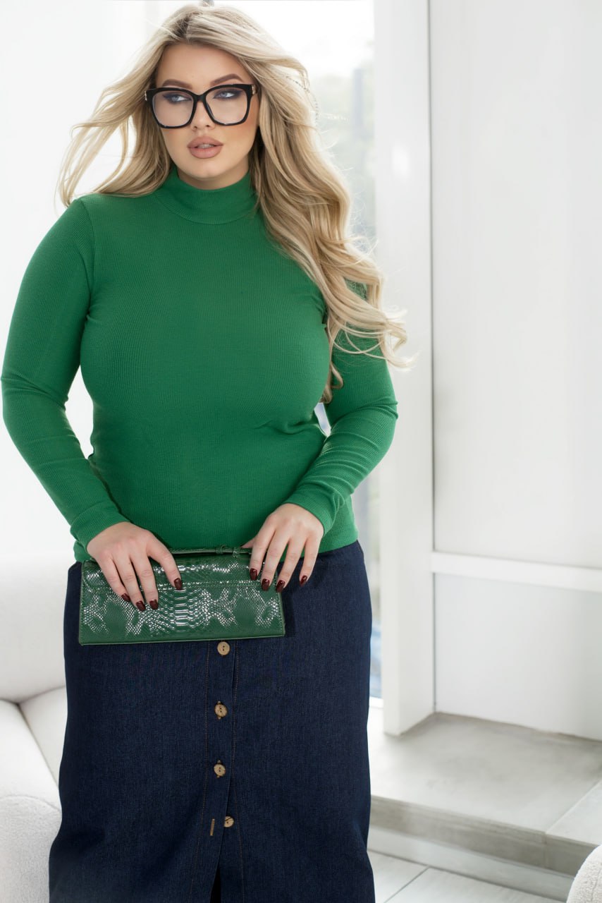 Brushed Angora Rib Turtleneck Sweater with Long Sleeves and Slim Fit