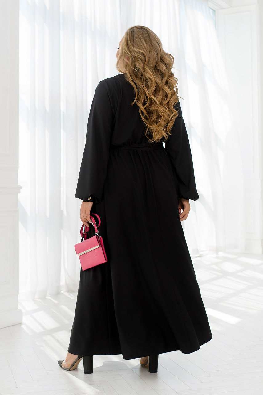 Casual Long Sleeve Wrap Maxi Dress with Belt and Pockets Lightweight Suit Fabric Plus Size