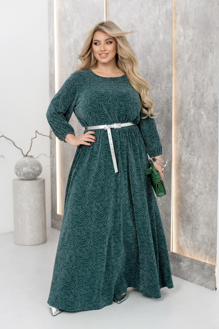 Evening Maxi Dress Belted Glitter Crepe Pleated Hem Plus Size