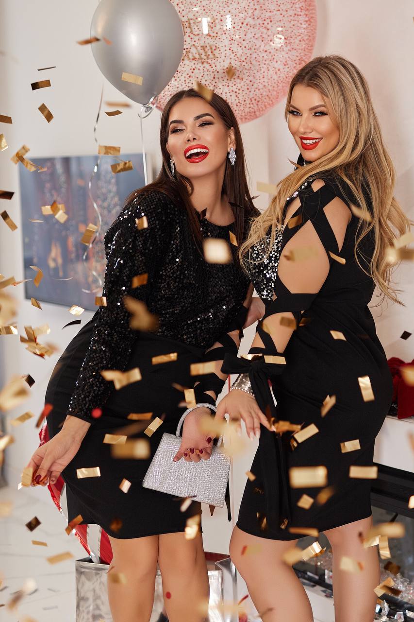 Evening Cocktail Fitted Crepe-Diving Sequin Bodice Cut-Out Sleeve