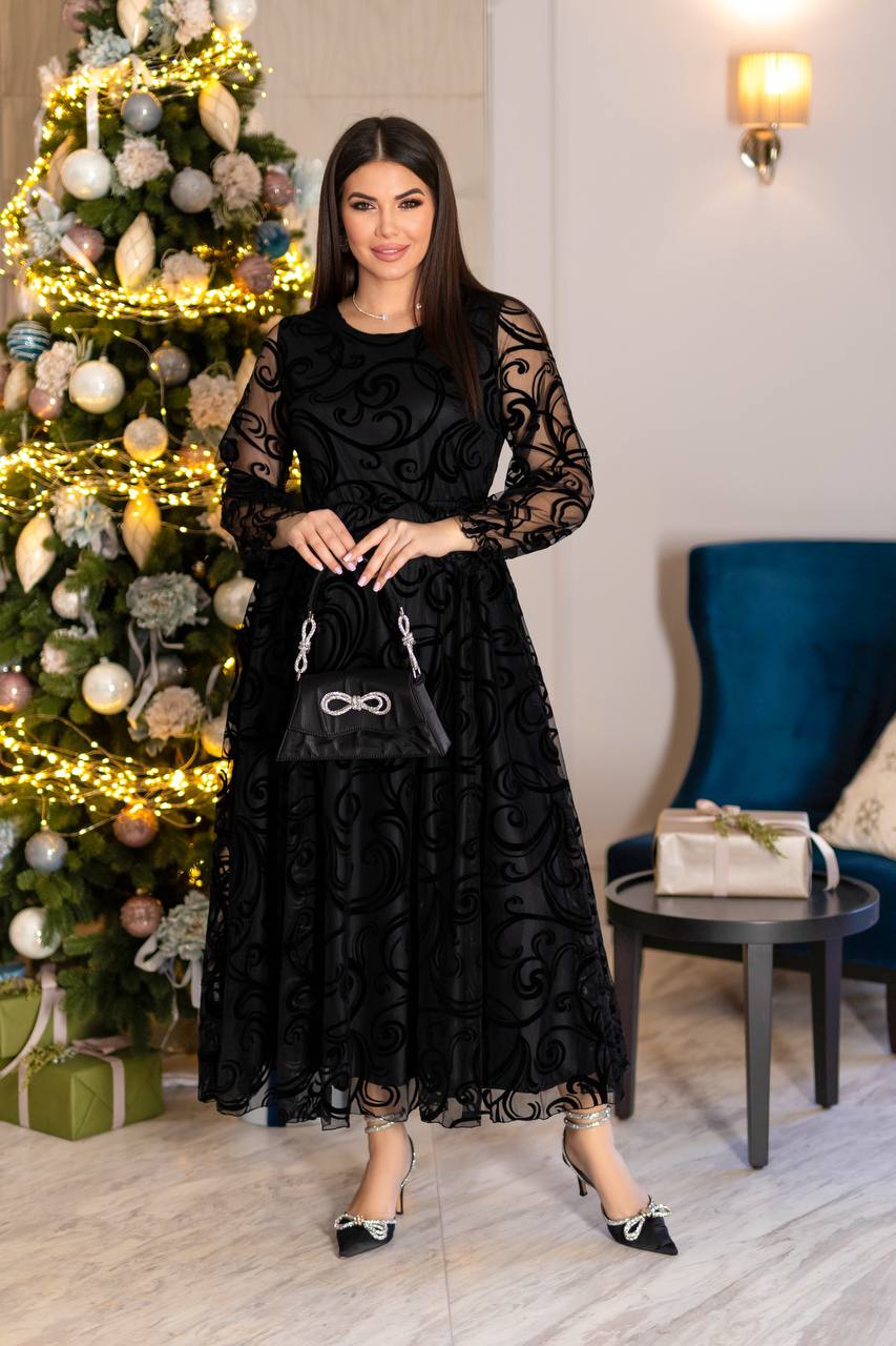 Evening Maxi A-Line Flock Mesh Jersey Lining Plus Size