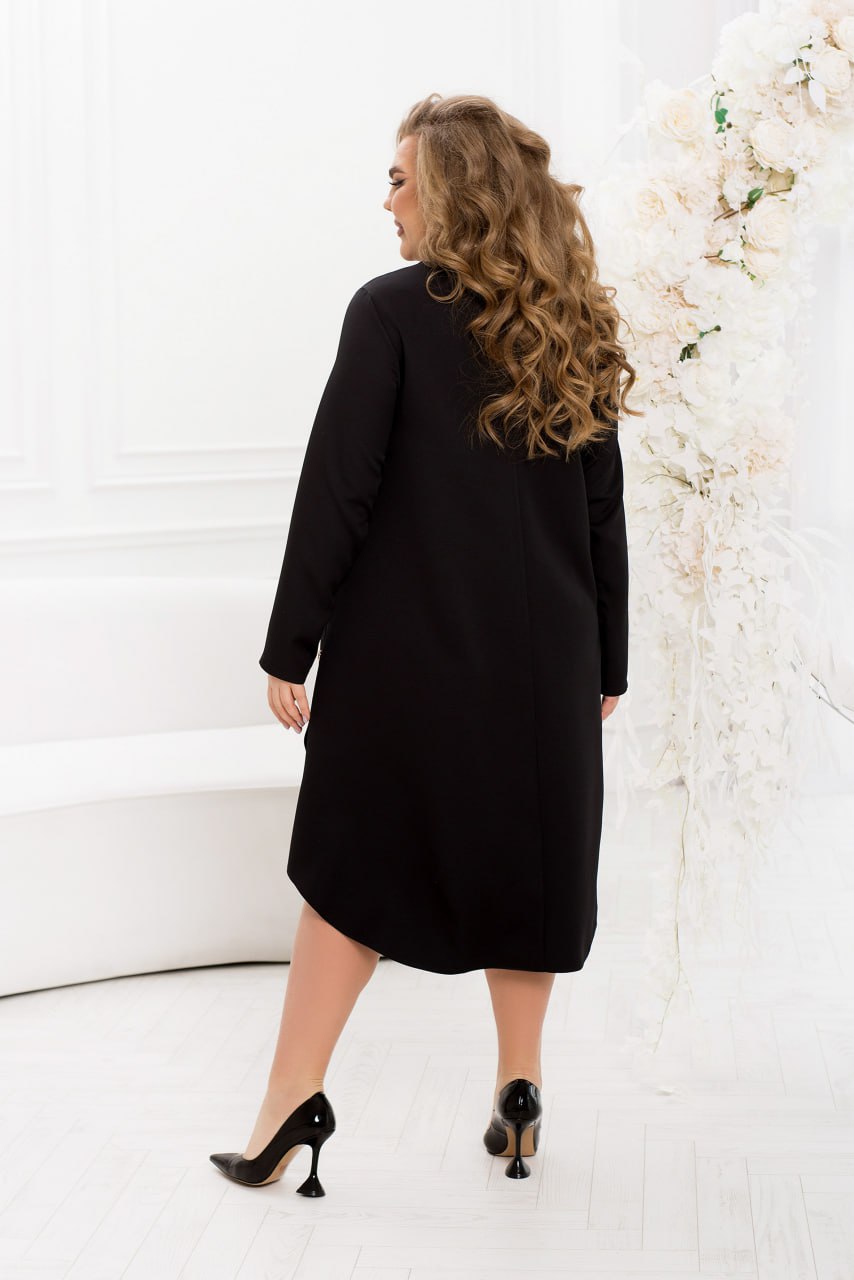 A-Line Dress Long Sleeve High-Low Hem Decorative Buttons Costume Fabric