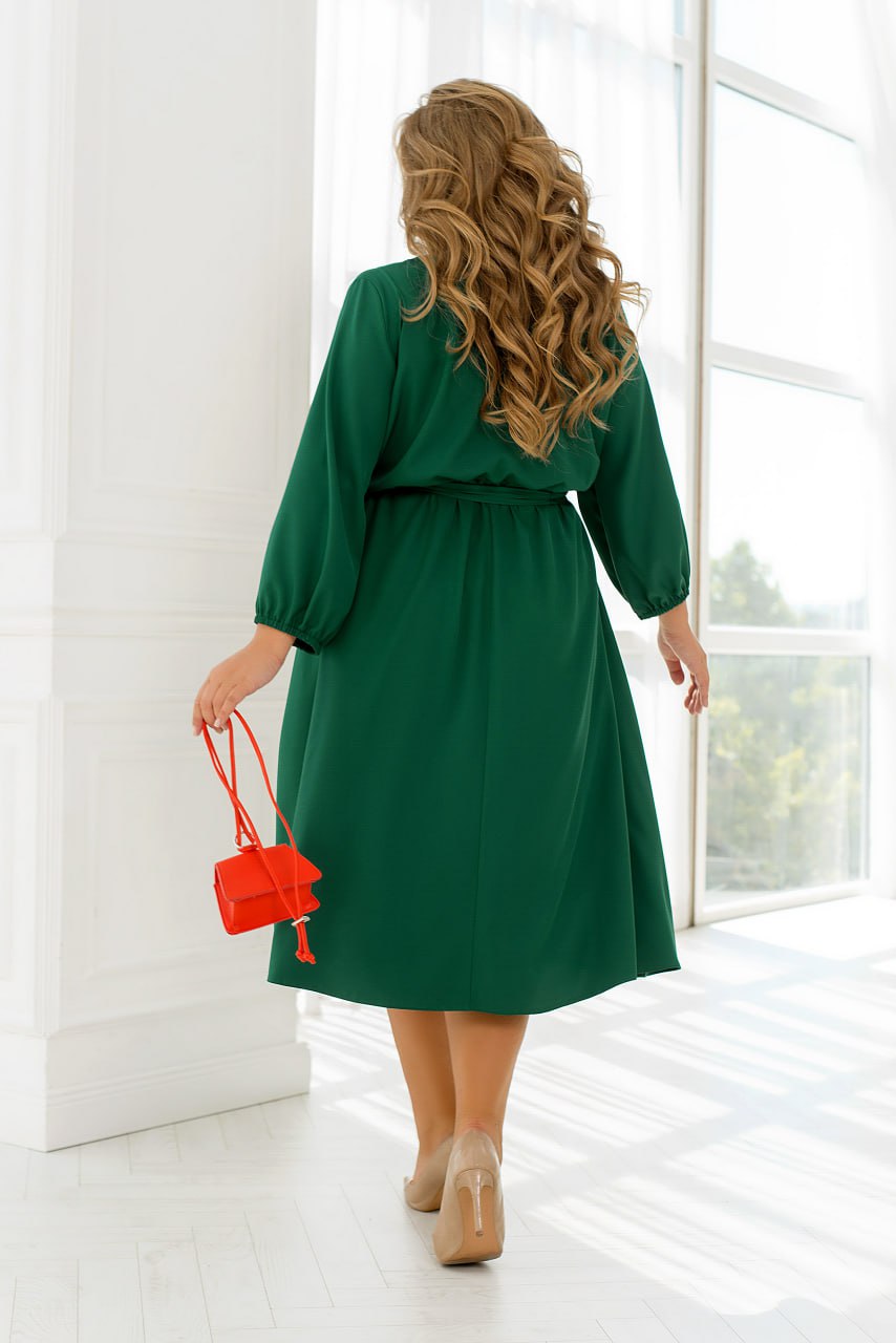 Dress Plus Size Wrap Bodice Elastic Waist Side Pockets Lightweight Suiting