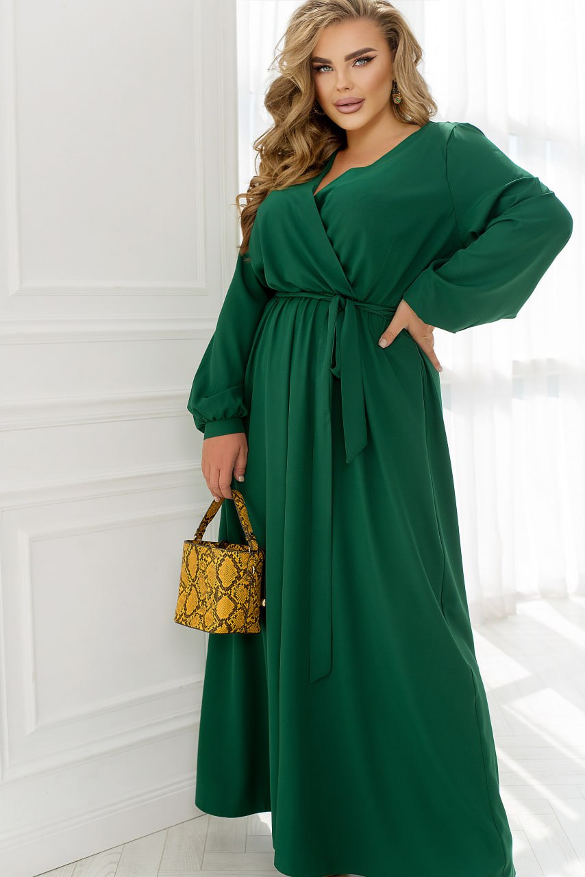 Casual Long Sleeve Wrap Maxi Dress with Belt and Pockets Lightweight Suit Fabric Plus Size