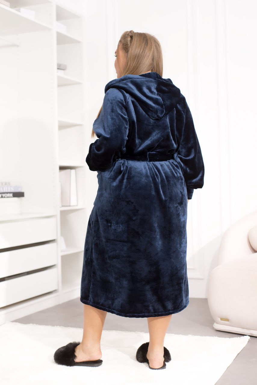 Szlafrok frotte z kapturem, zapinany na guziki, z kieszeniami, duży rozmiar