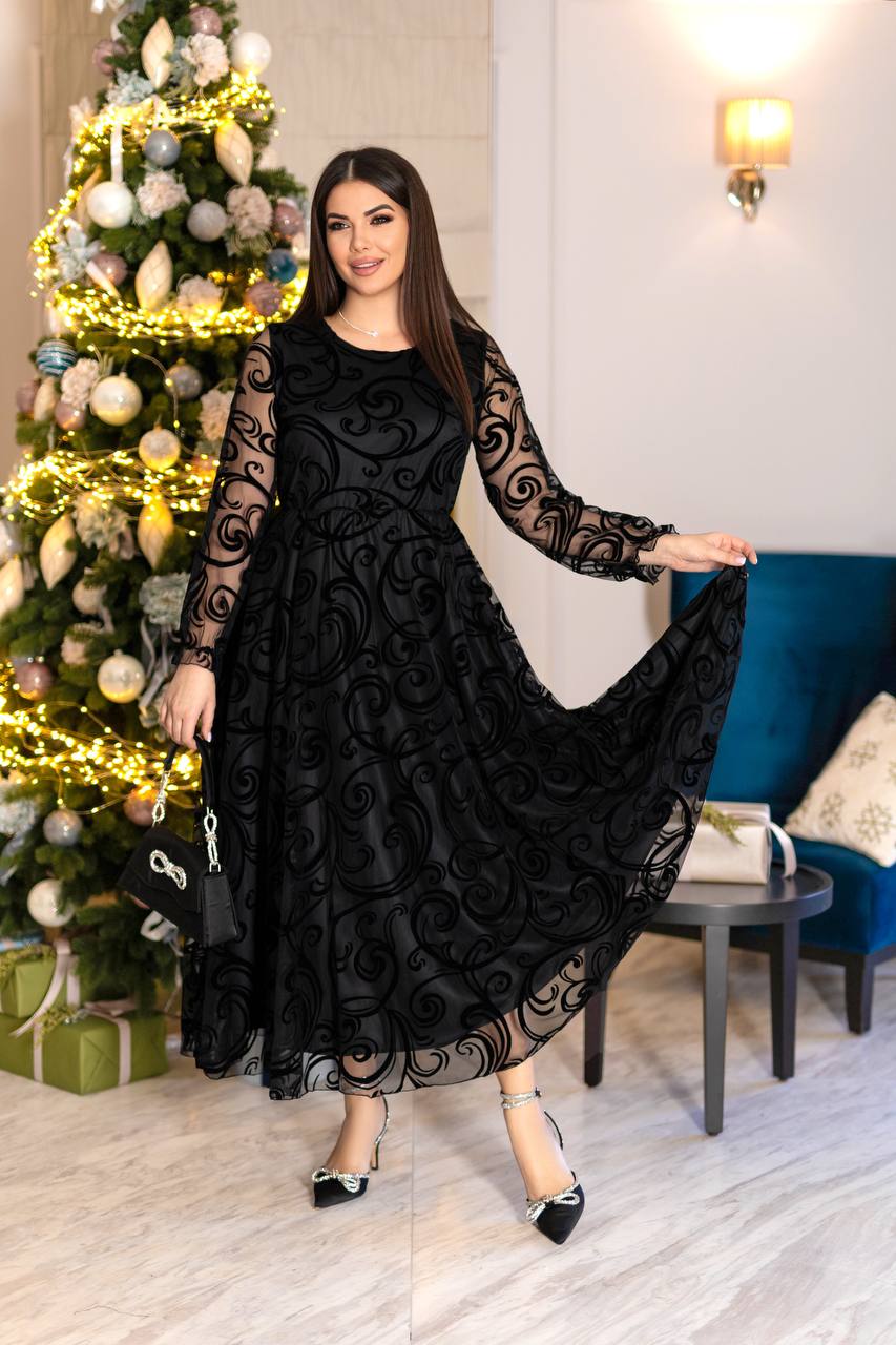 Evening Maxi A-Line Flock Mesh Jersey Lining Plus Size