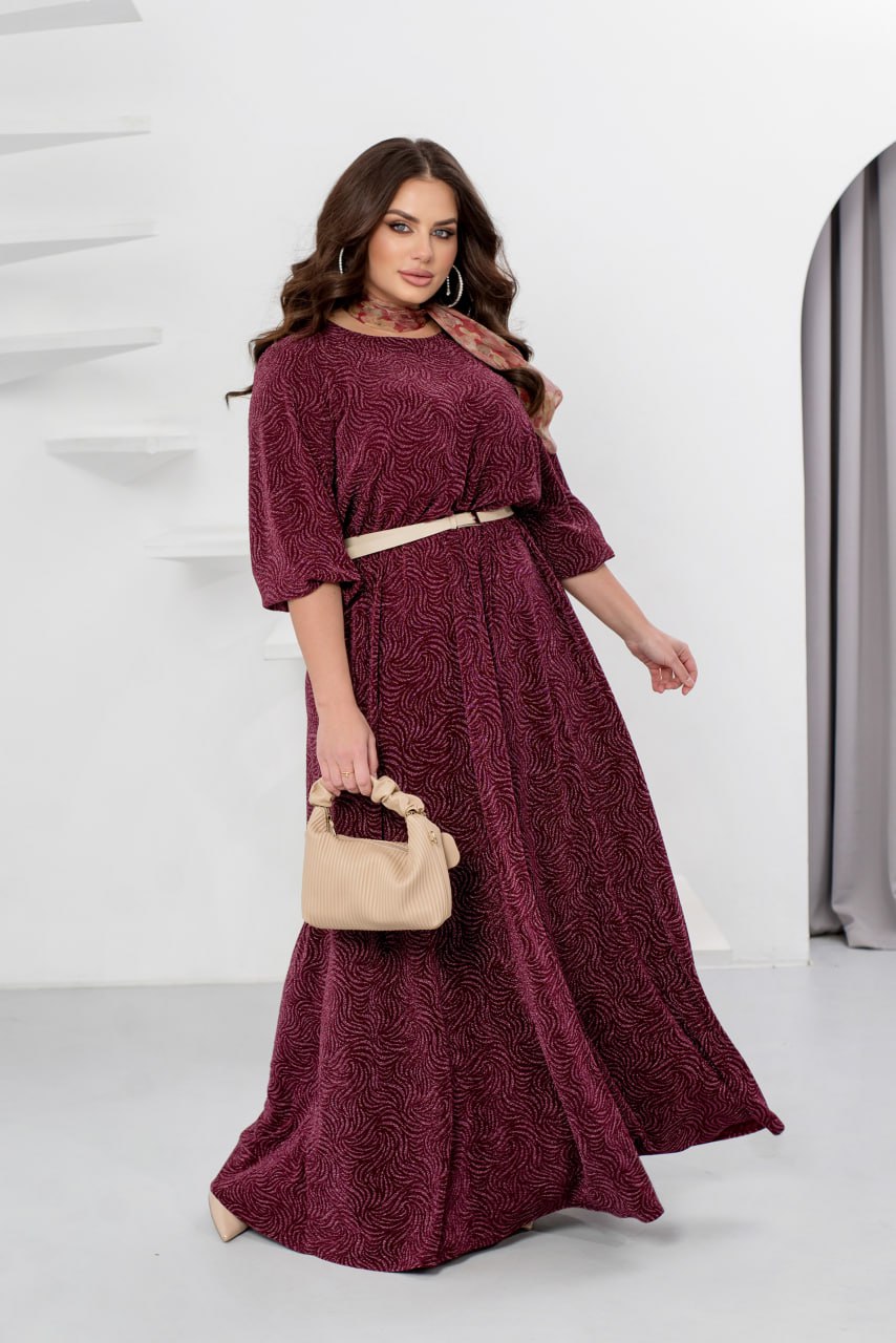 Evening Maxi Dress Belted Glitter Crepe Pleated Hem Plus Size